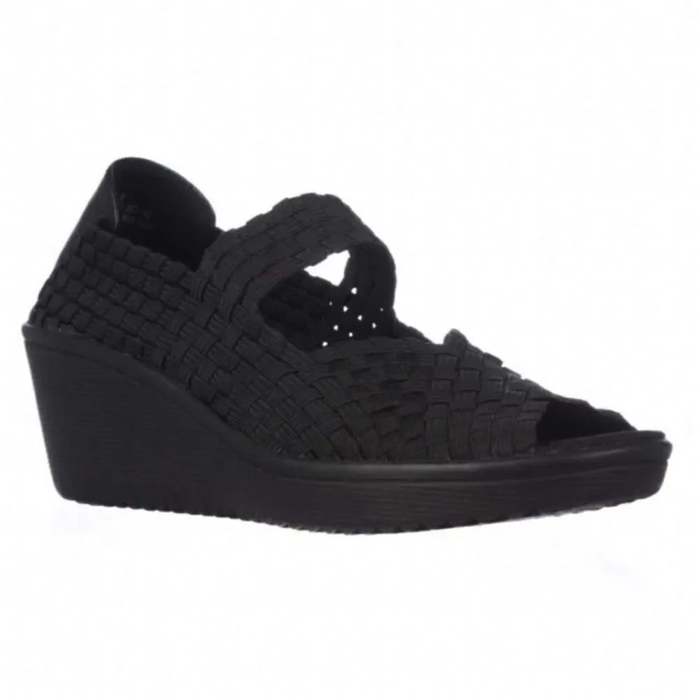 BareTraps Black Umma Mary Jane Style Open Toe Wedges Sz 9.5